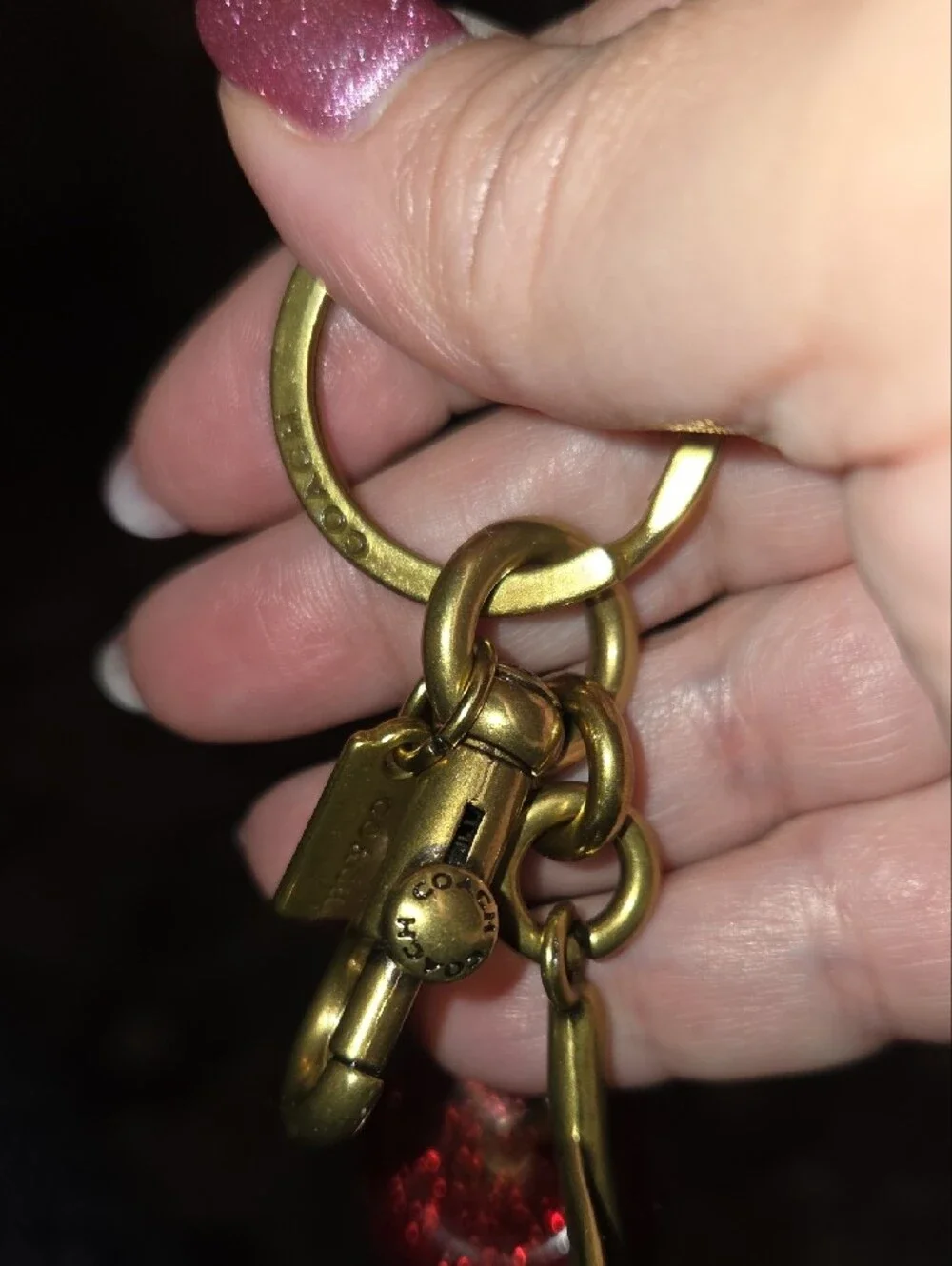 Coach Red Glitter Cherry Key Charm with Gold-Tone Hardware